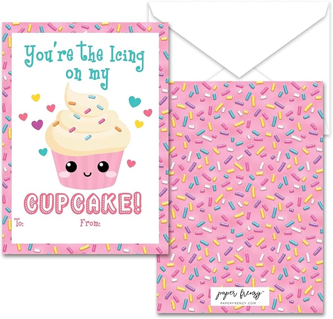 Paper Frenzy Sweet Treats Themed Valentines - 25 pack WITH ENVELOPES
