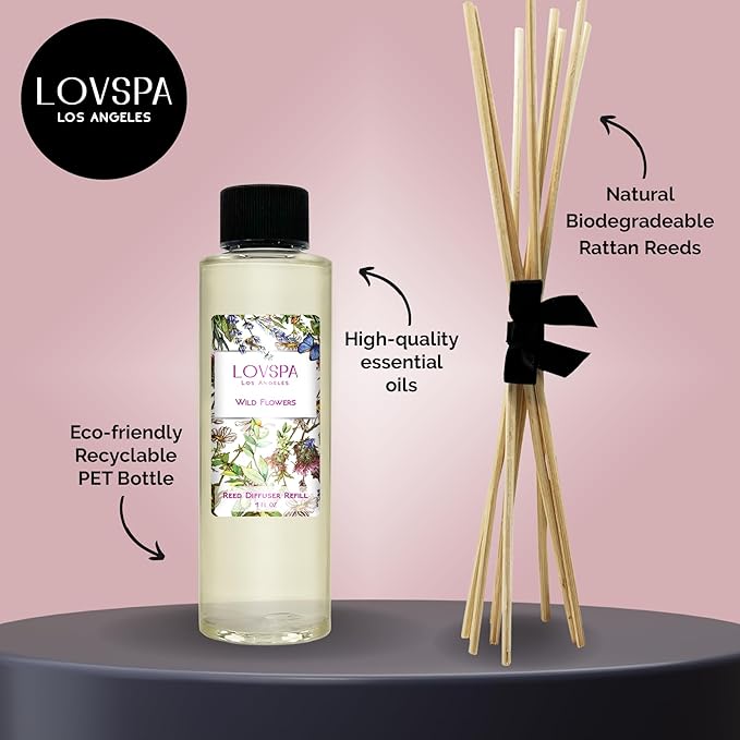 LOVSPA Wild Flowers Diffuser Oil - Luxury Essential Oils for Diffuser Refill & Air Freshener Room Spray - Long-Lasting & Natural Home Fragrance, Scented Oil for Diffusers, USA Made, 4oz