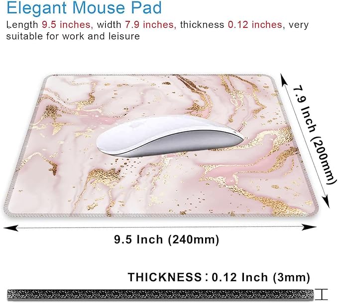 Mouse Pad, Pink Golden Liquid Marble Mouse Pads for Desk,Waterproof Anti-Slip Rubber Gaming Mouse pad with Stitched Edges for Gaming Office Laptop Computer Men Women