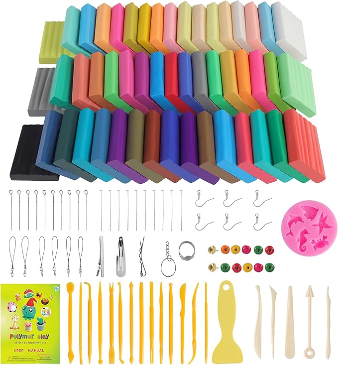 Polymer Clay Kits 50 Colors,Christmas Modeling Clay for Kids DIY Mold Oven Bake Clay with Storage Box Sculpting Tools and Accessories,for Kids Adult and Artist Friendly Ideal Gifts