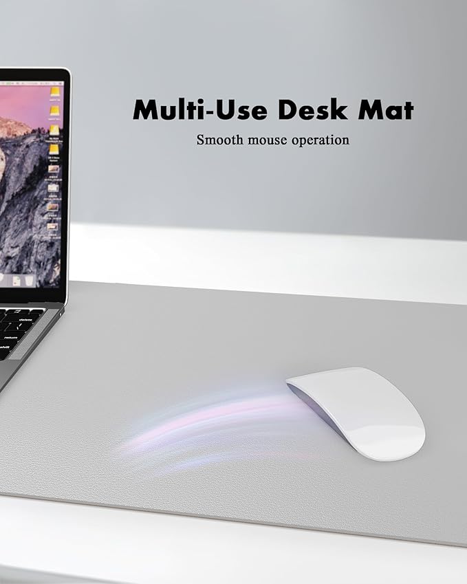 YSAGi Double-Sided Desk Pad, 35.4"x17"Leather Desk Mat, Eco Cork Desk Pad Protector,Large Mouse Pad,Waterproof Desk Blotter for Office/Home(Grey)