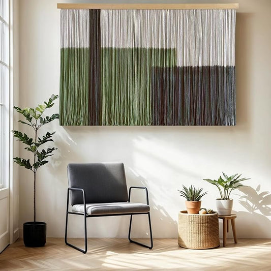 Sdjazl Woven Boho Macrame Wall Hanging Home Decor Tapestry Dip-Dyed Large Modern Fiber Colorful Mountain Landspace For Living room (black)