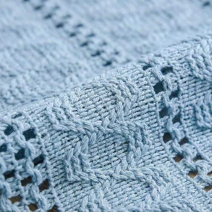 Artoid Mode Sky Blue Farmhouse Woven Rustic Hollow Table Runner, Seasonal Holiday Hollow Kitchen Dining Table Decoration for Home Party Decor 12x36 Inch