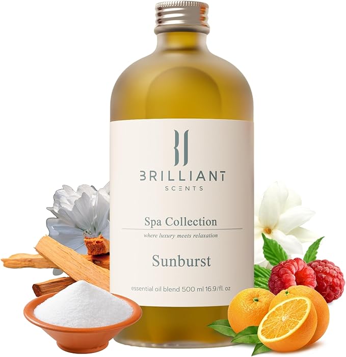 Brilliant Scents Sunburst Fragrance Oil 500ml - Premium Diffuser Oil for Home, Office, Hotels - Long Lasting, Plant-Based, Meets IFRA Standards, USA-Made - Orange, Raspberry, Moss