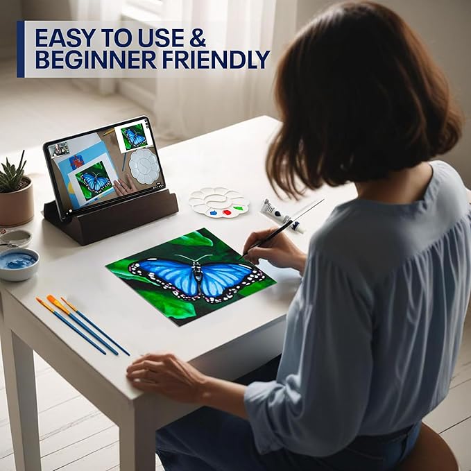 DIY Art Painting Kit for Adults – Learn to Paint Blue Butterfly with Video Tutorials – 9 Pieces Acrylic Paint Set for Kids – Perfect Christmas Gifts for Grandkids, Beginners & Art Lovers