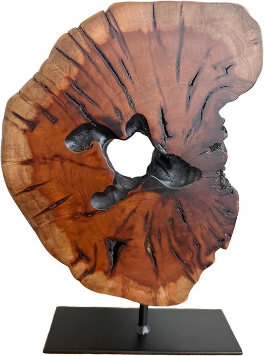 THY COLLECTIBLES Irregular Handcarved Root Wood Sculpture, Wood Tabletop Abstract Standing Sculpture for Home Decor Natural Edge Tabletop Statue Tree Stump - Small (W7.75in x H11in)