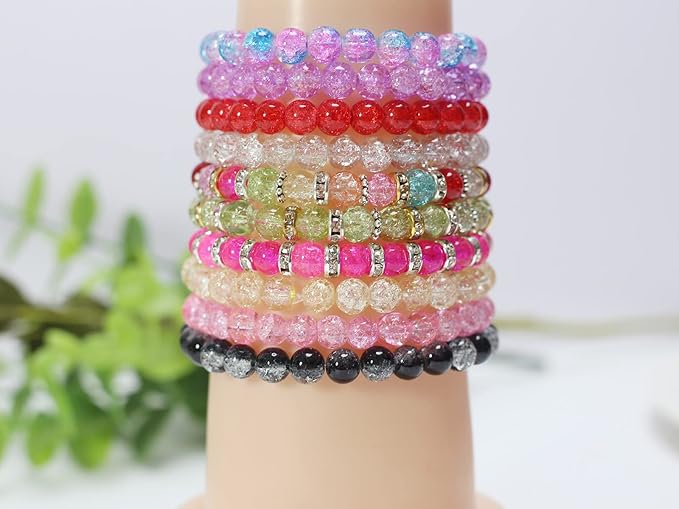 Pamir Tong 720PCS 8mm Crackle Glass Round Bulk, Bracelet Space Loose Smooth Beads for Jewelry Making Earring, Necklaces, and DIY Crafts,Keychains, Lanyards & Adult Crafting