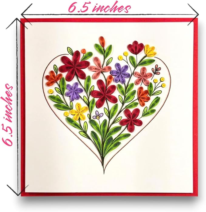 Handmade Quilling Greeting Card Floral Heart Design – Romantic Paper Art for Her, Birthday, Anniversary, Valentine’s Day, Thinking of You, Special Occasion Gift Keepsake