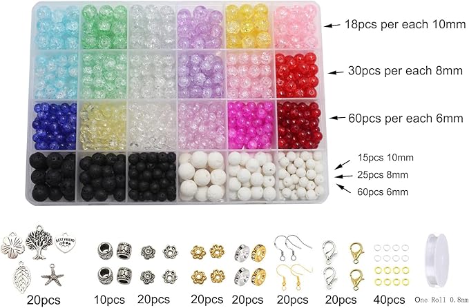 Pamir Tong 848PCS Crackle Glass Round Beads - 6mm 8mm 10mm Imitative Jade for Jewelry Making, Earrings, Necklaces, and DIY Crafts