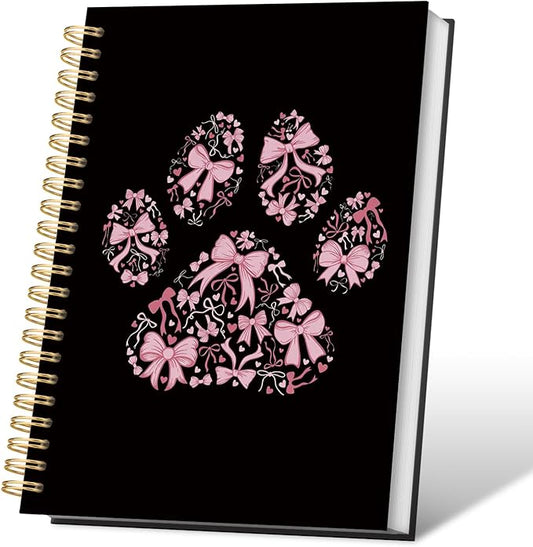 VONTP Coquette Pink Bow Dog Spiral Notebook, Dog Mom Lovers Owner Gifts for Women Journal, Pet Lover Gifts, Preppy Puppy Paws College Ruled Notebook Journal for Writing, 5.5x8.3