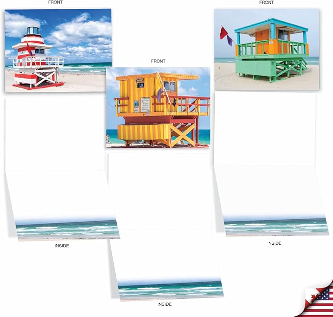 The Best Card Company - 10 All Occasion Blank Cards (4 x 5.12 Inch) - Nautical, Ocean, Sea Life Assortment of Notecards - Life Savers M4946OCB-B1x10