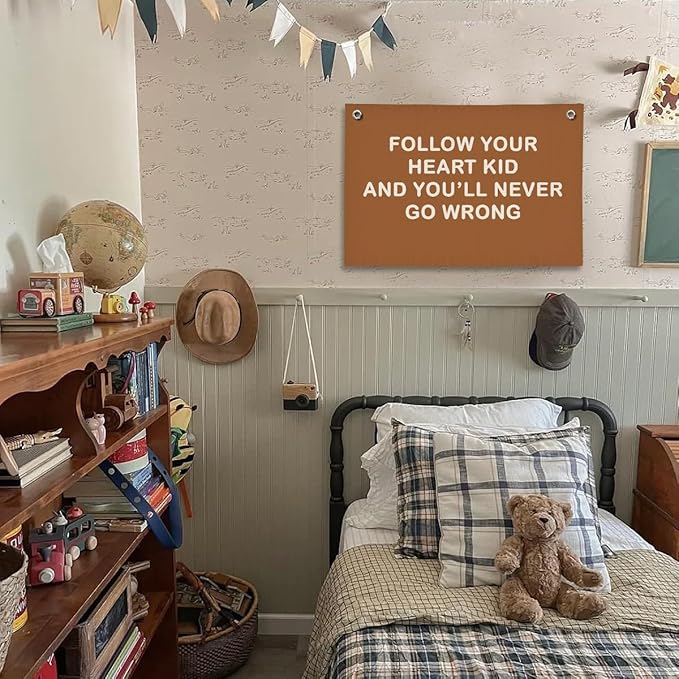 Baby Boy Nursery Decor, Inspirational Wall Decor Hanging Linen Banner,Playroom Navy Blue Motivational Wall Flag for Kids Boys Room Playroom Nursery Wall Art, 20x30 Inch