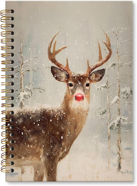 XNXLDYLH Vintage Winter Christmas Reindeer Notebook Journal, Rudolph the Red Nose Reindeer Spiral Notebook, Woodland Forest Journals Notebooks, Christmas Office School Supplies Gifts, 5.5x8.3 Inch