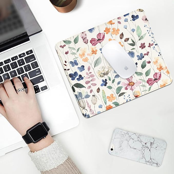 Seorsok Square Aesthetic Cute Flowers Mouse Pad,Office Home Personalized Mouse Mat Design,Waterproof Mousepad,Non-Slip Rubber Base Computer Mouse Pads for Wireless Mouse,Colorful Watercolor Floral