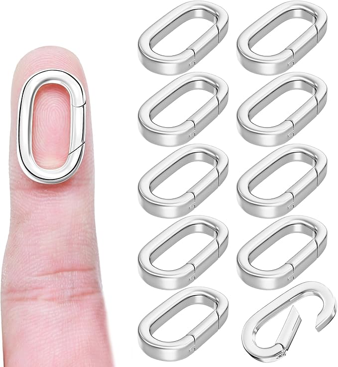 OHINGLT 10Pcs Carabiner Clip Pendant Clasps – Silver Necklace Clasp and Closures, Bracelet Charm Connector for Women