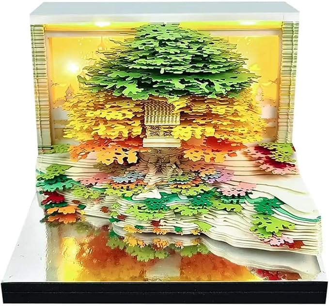 Time Piece Calendar 2026,3D Tree Tear-Away Memo Pad Creative Desk Calendars,3D Notepad Paper Carving Art Sticky Notes,3D Calendar 2026 Suitable for Room and Office Desktop Decoration