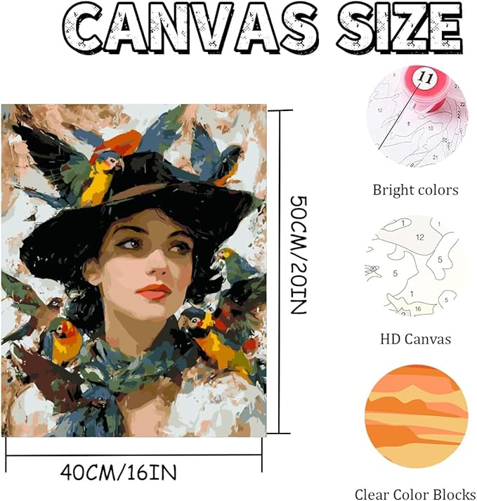Mosaflare Paint by Numbers for Adults Beginner, Woman and Hummingbird Adult Paint by Number Kits on Canvas, DIY Acrylic Oil Easy Painting by Numbers for Home Wall Decor 16X20 inch (Without Frame)