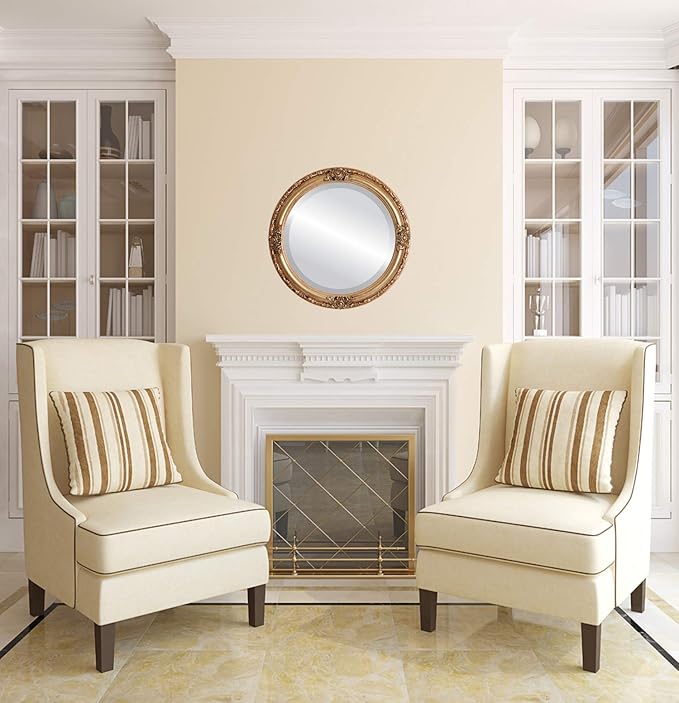 OVALCREST Round Beveled Wall Mirror for Home Decor - Jefferson Style - Antique Gold Leaf - 16x16 Outside Dimensions