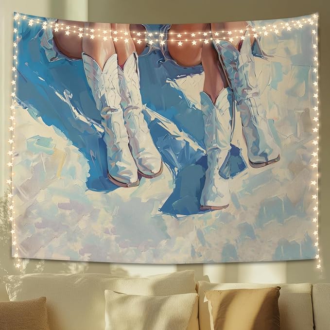 STHTTSW Coastal Cowgirl Tapestry, Blue Dorm Trendy Beachy Tapestries Wall Blanket, Preppy Girly Wall Hanging Decor for Teen Girl Women College Dorm Apartment Bedroom, 50x60 Inch