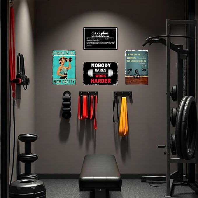 Gym Sign Workout Posters for Home Gym Motivational Wall Art Decor Nobody Cares Work Harder Metal Sign Funny Fitness Poster Garage Tin Signs Weight Room Accessories 8x12 Inch