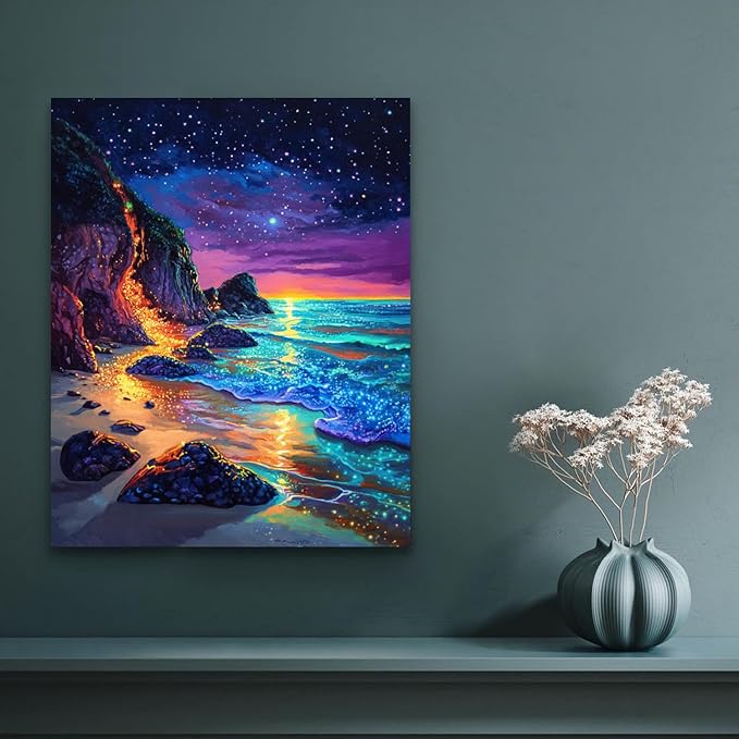 Banket Paint by Numbers Kit for Adults Beginner Beach DIY Painting Kits for Adults Starry Night Easy Adult Paint by Number Kits on Canvas Color by Numbers for Gifts Home Wall Decor 16x20 Inch