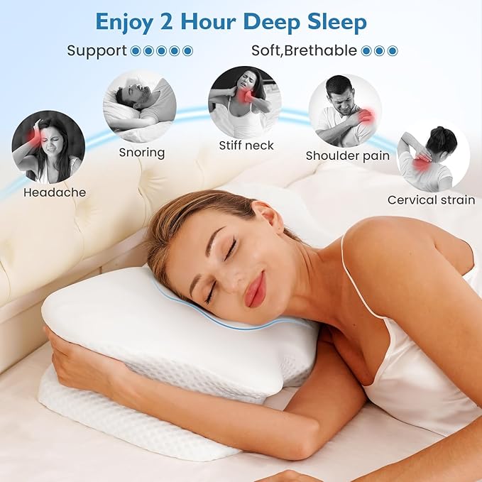 Cervical Pillow for Neck Pain Relief, Neck Pillow for Sleeping Side Sleeper Ergonomic Memory Foam Support Pillows Back Sleepers for Sleeping,Machine Washable Pillowcase(1PCS White)