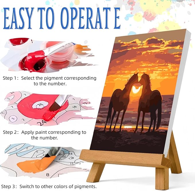 JYXSJYYD Paint by Numbers Kit for Adults Beginner,Sunset Beach Horse Paint by Number Kits Canvas Without Framed,DIY Acrylic Oil Painting Adults Paint by Numbers Kits for Home Wall Decor 16x16 Inch