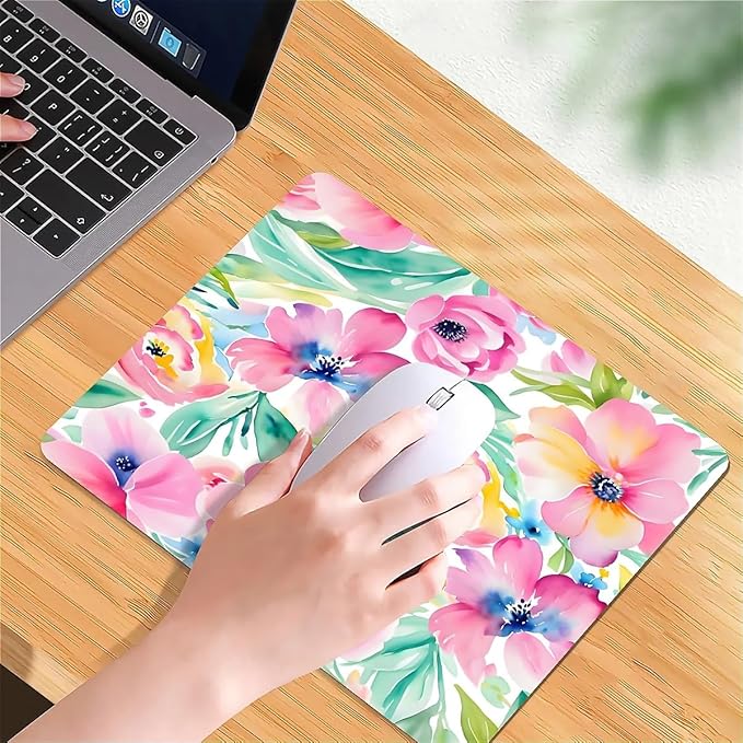 Square Mouse Pad Watercolor Flowers Plants, Personalized Premium-Textured Custom Mouse Mat Design, Washable Mousepad Cloth, Non-Slip Rubber Base Computer Mouse Pads for Wireless Mouse