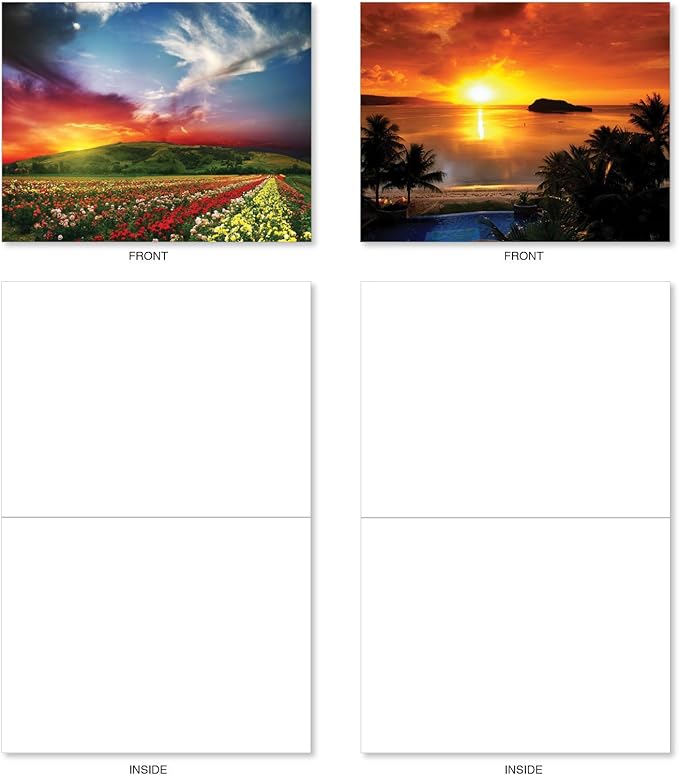 The Best Card Company - 20 Landscape Nature Note Cards Blank (4 x 5.12 Inch) (10 Designs, 2 Each) - Sun Settings AM1740OCB-B2x10