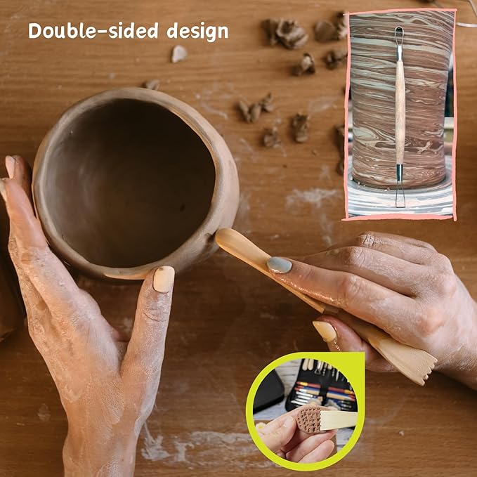 Clay Sculpting Tools,Air Dry,Pottery Tools,44 Pcs Double Sided Polymer Clay Tools Kit,Ceramics, Modeling Tools with Carrying Case Bag