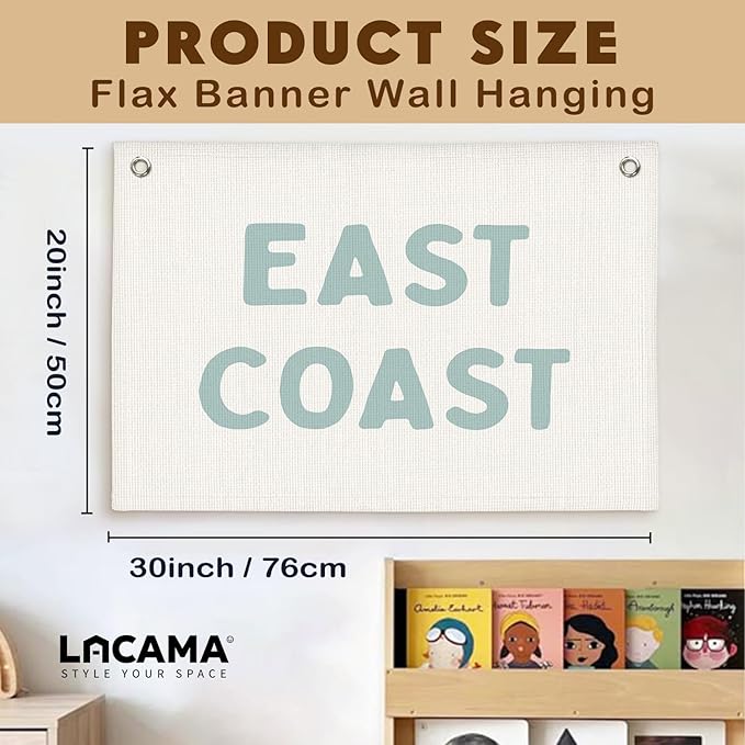 Lacama Coastal Granddaughter Room Decor,East Coast Banner, Coastal Cowgirl Wall Art Blue Aesthetic Trendy Wall Art Dorm Decor For College Girls Canvas Banner 30x20 Inch