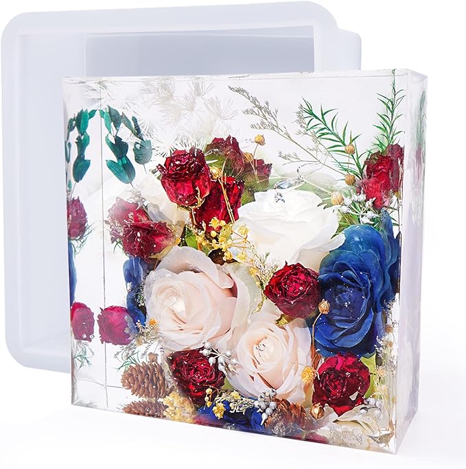 LET'S RESIN Large Silicone Square Molds for Resin, Glossy Deep Square Molds 8''x 3'' w/Wooden Support, Epoxy Resin Molds for Flowers Preservation, Resin Casting Molds for DIY Home Décor