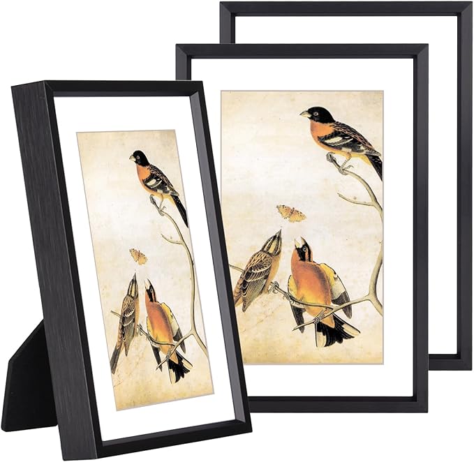 4x6 Picture Frame Set of 3, Black Metal Photo Frames with HD Glass, Fits 3x5 with Mat or 4x6 without Mat, Wall Hanging and Table Display