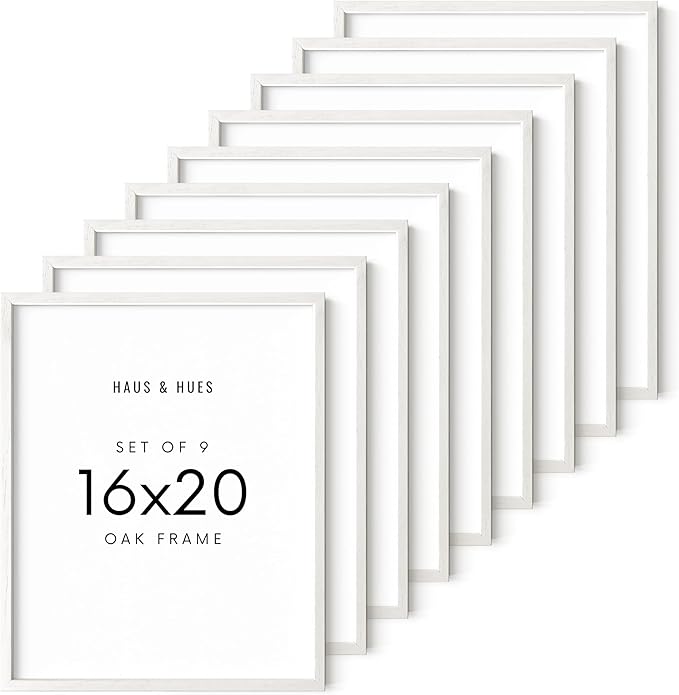 HAUS AND HUES White Oak Wood 16x20 Picture Frames - Set of 9, Elegant Frames for Posters and Photos
