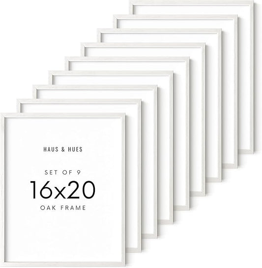 HAUS AND HUES White Oak Wood 16x20 Picture Frames - Set of 9, Elegant Frames for Posters and Photos