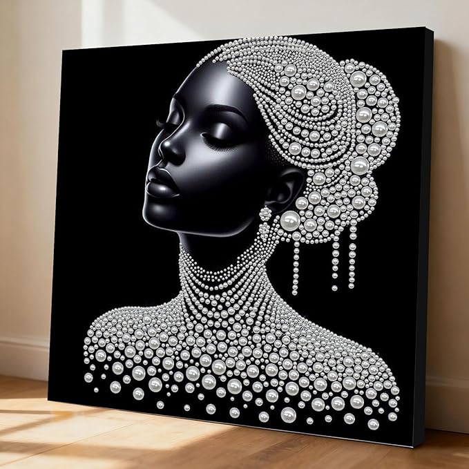 DIY Pearl Painting Kit with Wooden Frame, 3D Plastic Pearl Gemstone Ocean Art Craft for Adults Beginners, Diamond Art Kits for Adults, Home Wall Decor Ready Gift for Women(Woman)(30 * 30cm)