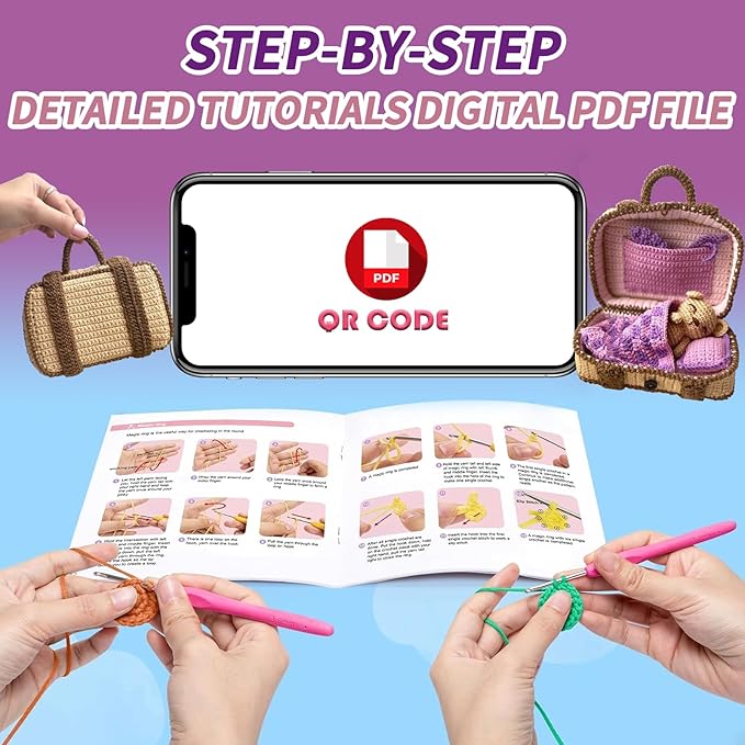 JXINLODGEG Crochet Kit for Beginners, Crochet Animal Kits for Starters with Step-by-Step PDF File Tutorials, Crocheting Kit for Adults Kids DIY Art Craft Knitting Starter with Hooks Bear