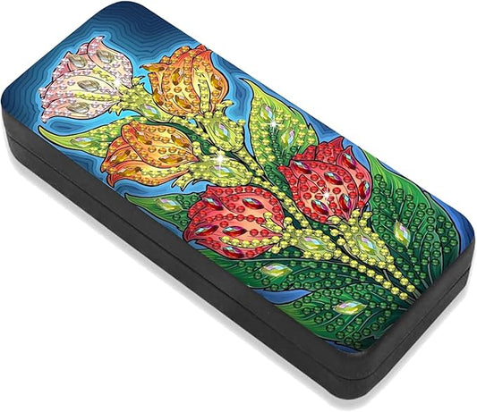 Leatrice Flower Diamond Art Kits for Adults Small Diamond Painting Kit Eyeglasses Cases Gem Art Paint by Diamonds Dot 5d Diamond Art DIY for Beginner Women Tulip