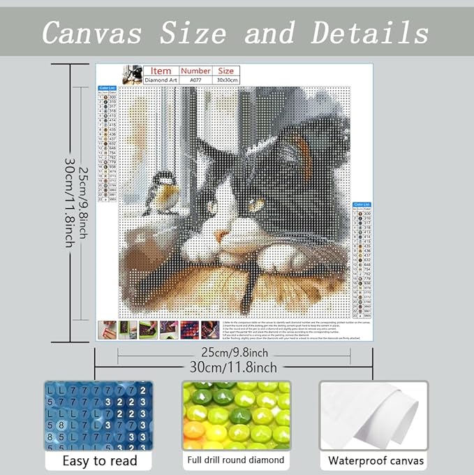 AMORARS Diamond Painting Kit for Adults - Cat Diamond Art Beginners - DIY Full Diamond Dot Rond Gem Art Paintings, Suitable Gifts, and Home Decoration Crafts, 12x12Inch