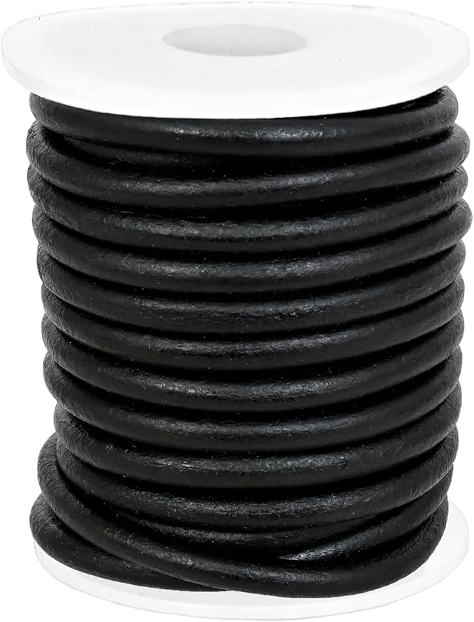 GENIQUE Real/Genuine Round Leather String Cord for Necklace, Bracelets, Jewellery, Braiding (Black Distressed, 4mm)