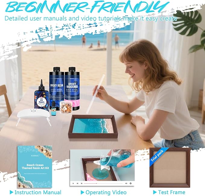 KISREL Ocean Resin Art Kit, Clear Epoxy Resin Kit with Frames, Beginner DIY Ocean Painting Full Set of Tools + Tutorials, Great Gift for Craft Lovers, Adult Stress Relief Creative Crafts