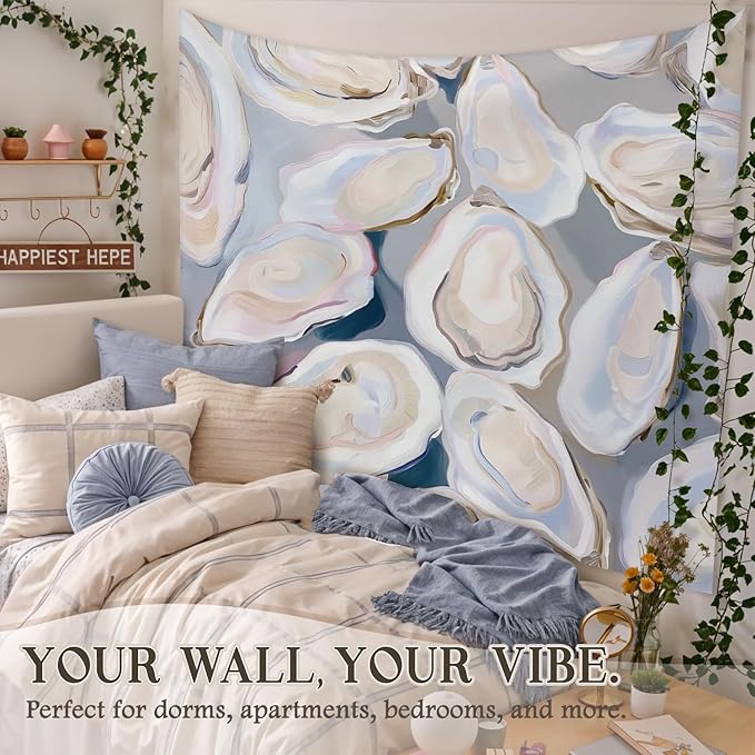STHTTSW Coastal Beach Tapestry, Coastal Beachy Tapestries Wall Blanket, Sea Oyster Shell Ocean Tapestries Wall Hanging Decor for Beach Bedroom House Cabin Kitchen, 50x60 Inch