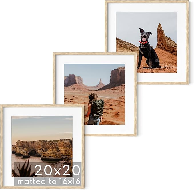 HAUS AND HUES Beige Oak Wood 20x20 Picture Frames - Set of 3, Square Frames with Mat, Contemporary Frames for Posters and Wall Decor (20x20 in, Beige, Set of 3)