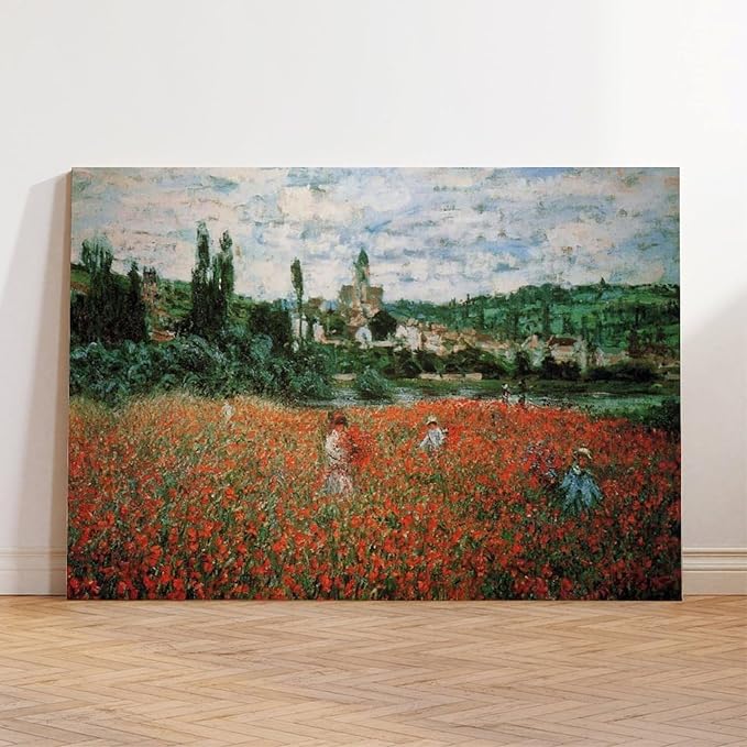 40+ Monet Famous Print Posters Poppy Field near Vetheuil by Claude Monet Impressionism Canvas Art Poster And Wall Art Picture Print Modern Family Bedroom Decor Posters Frame 16×24inch(40×60cm)