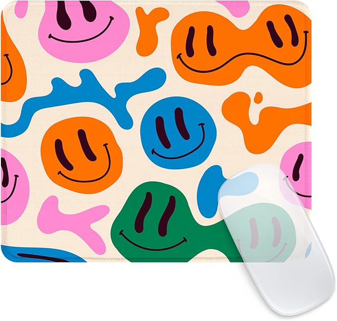 Seorsok Square Mouse Pad Cute Retro Smiley Hippie,Office Home Personalized Premium-Textured Mouse Mat Design,Waterproof Mousepad,Non-Slip Rubber Base Computer Mouse Pads for Wireless Mouse