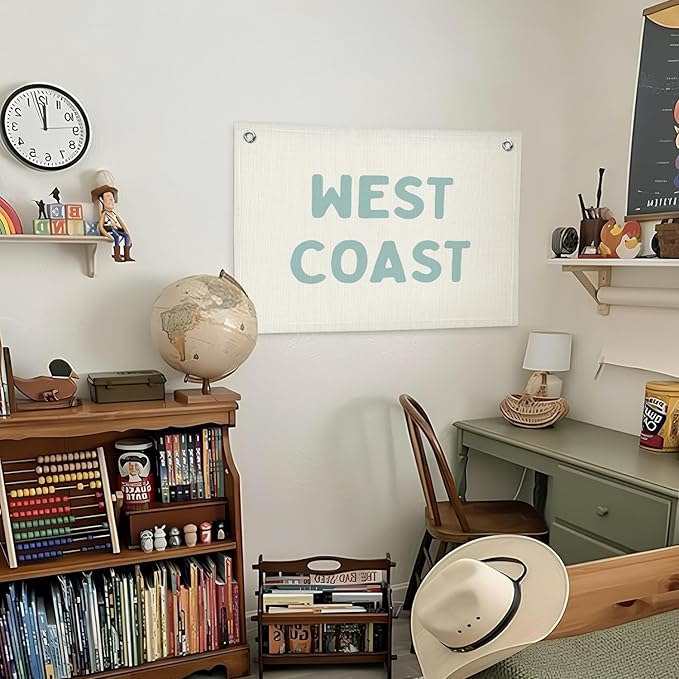 Lacama Coastal Cowgirl Room Decor，Cool Room Decor，West Coast Linen Hanging Banner Flag，Preppy Rooms Decor，Trendy Dorms Flags，Cool Flags，