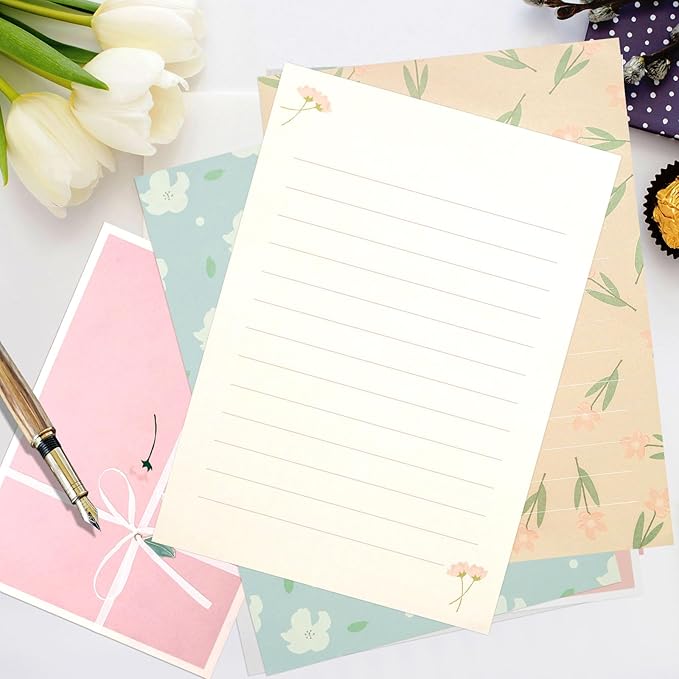 48 PCS Stationery Paper and Envelopes Set,Cute Floral Stationary Set for Writing Letters,Double Sided Printing,Letter Writing Kit