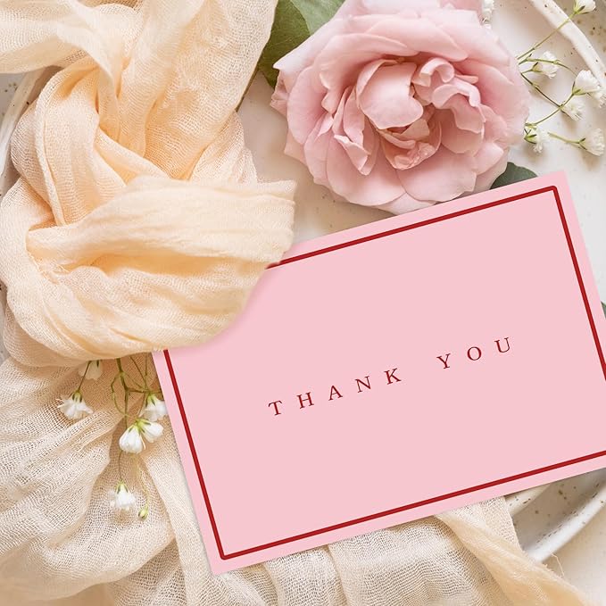 Whaline 24 Pack Red and Pink Thank You Cards Greeting Cards Blank Note Card with Envelopes Stickers for Valentine's Day Wedding Bridal Baby Shower Birthday, 4 x 6 Inch