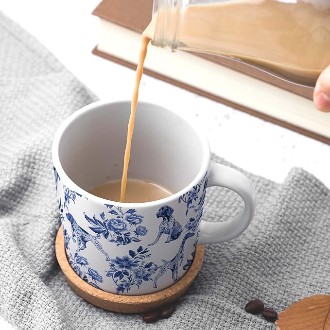 Pointers Blue French Toile Mug Cup, German Shorthaired Pointer Lover Gifts for Women, Blue Chinoiserie Toile Coffee Cup for Pointer Mom, Dog Lovers Tea Coffee Mug Birthday Gifts for Dog Owners