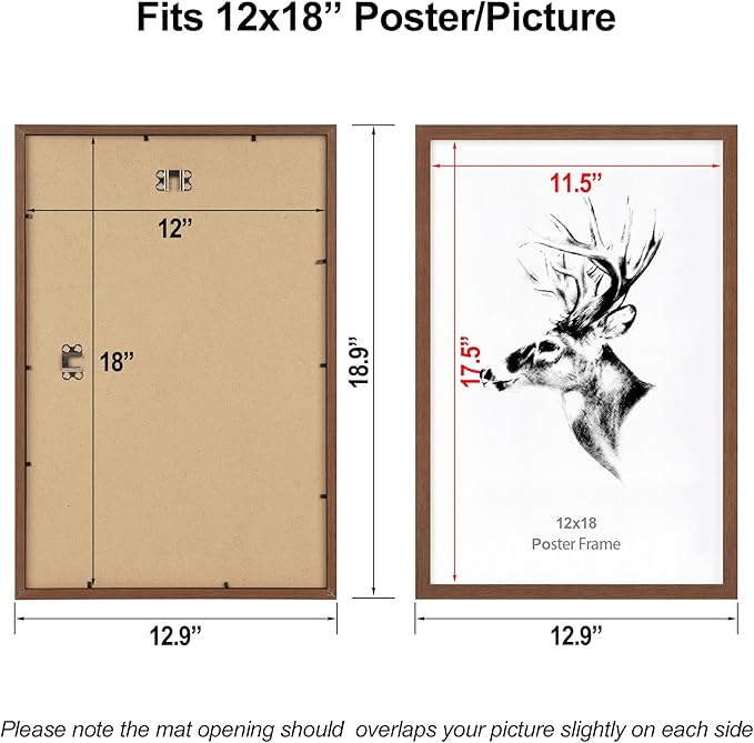 Yaetm 12x18 Picture Frames Set of 4, Walnut Brown, Solid Wood Frame 12 x 18 Frame for Gallery Wall, Photos, Posters & Art Prints, Wall Mount (4 pack, Walnut)